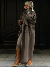 Aurohaya Long Wool Coat with Button Closure, Pockets, and Lapel Collar Elegant Casual Oversized Winter Jacket for Women